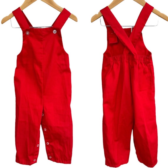 Vintage Bright Red Overalls with Snap Leg Closure… - image 1