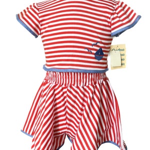 Roupa feminina Carter's vintage dos anos 1970 | Conjunto de shorts e top náutico listrado vermelho e branco 6X | Novo com palavras-chave
