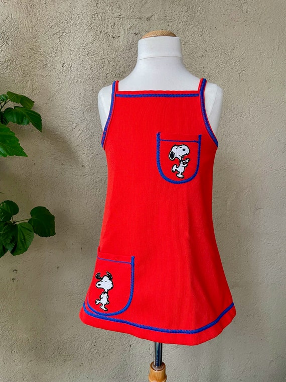 Rare 1960s Snoopy Red Sleeveless Girls Dress - image 4