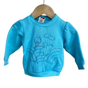 Felpa vintage Carter's Baby anni '70/'80 - Azzurro, Coniglietto ricamato, Maniche a sbuffo - Completo pasquale, Vestiti retrò per neonati