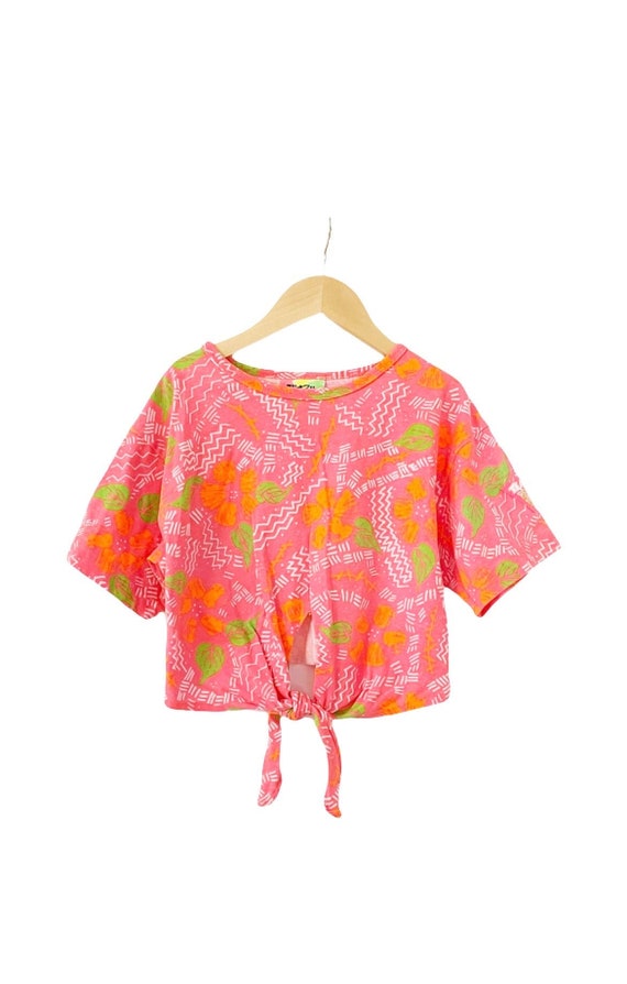 Teaze Sunwear 1980s Neon Geometric Print Short Sleeve Tie