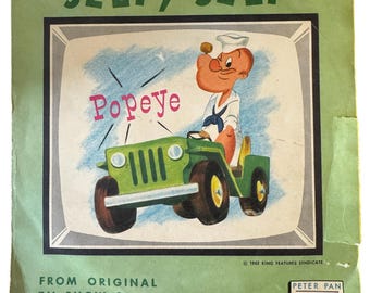 Zabytkowy Jeep Popeye Jeep 45 RPM | Płyta z musicalem „Piotruś Pan” z 1962 roku