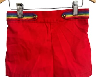Pantalones cortos infantiles vintage de los años 70 con cintura roja arcoíris – Health-tex Hecho en EE. UU.