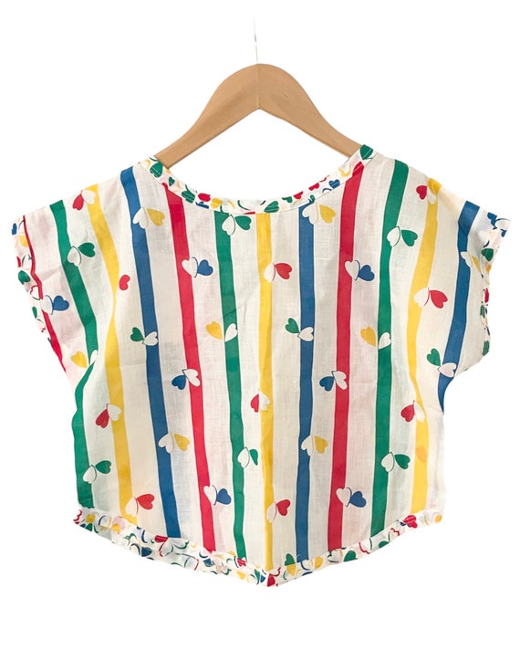 1970s Girls Rainbow Striped Top with Hearts | Vint