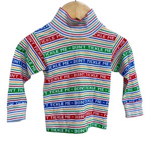 Pull à col roulé bébé rayé vintage Carter's des années 1970 - « Don't Tickle Me »