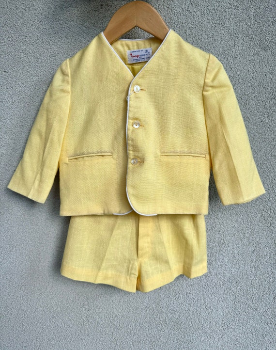 1960s Imp Originals Faux Linen Yellow Shorts Suit… - image 3