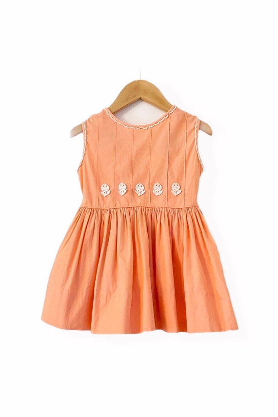 1950s Cinderella Peach Cotton Party Dress with Cri