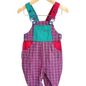 Vintage 90s Baby Overalls | Gymboree Rainbow Tag Red Plaid Cotton Overalls | 3-6 Months | Retro Baby Clothes | Unisex Outfit