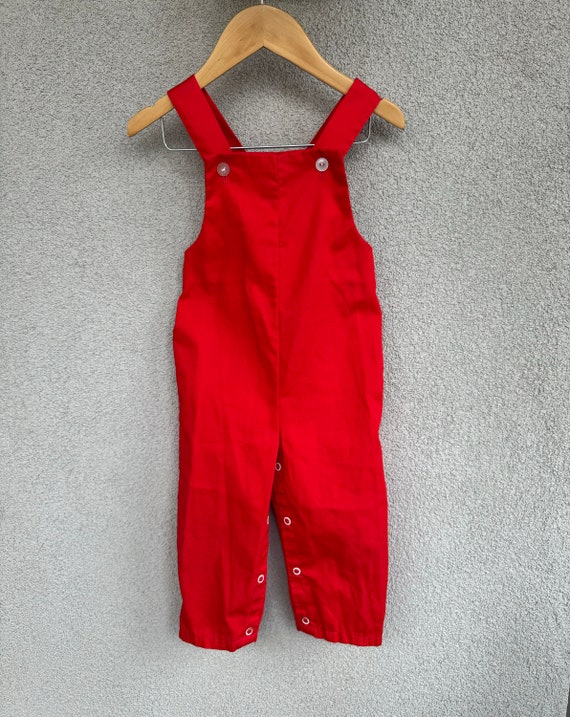 Vintage Bright Red Overalls with Snap Leg Closure… - image 4