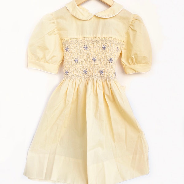 Vintage Polly Flinders Smocked Yellow Dress | Girls 6