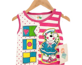 Pink and White Nautical Tank Top with Saluting Bear | Kids & More by Sears | 18M Baby