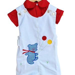 Vintage Jayne Copeland Baby Outfit: Bear Appliqué Romper & Polka Dot Shirt (12-18M)