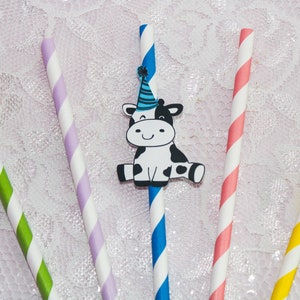 Cute Baby Cow with Party Hat Paper Straw