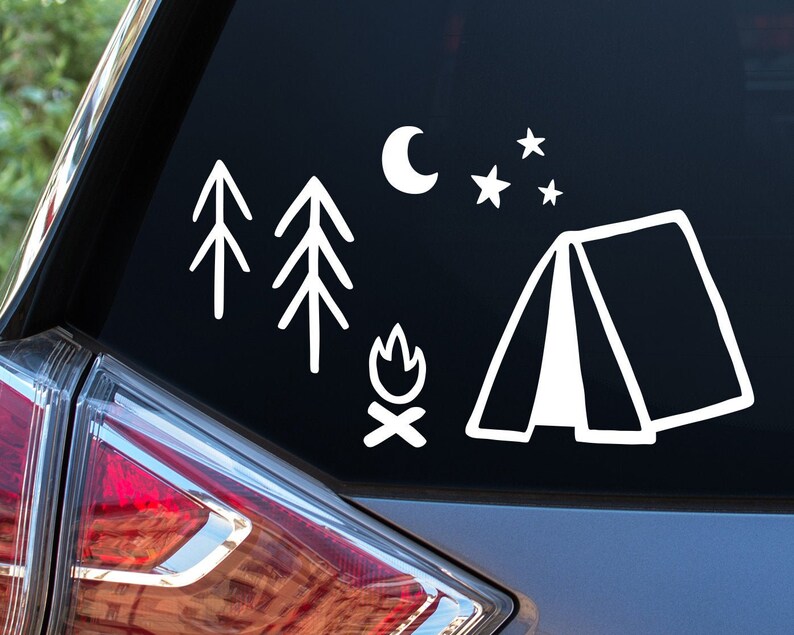 Download Camping Tent Fire Moon Trees and Stars Decal Sticker For ...