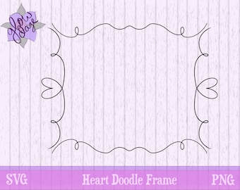 Heart Doodle Frame | SVG PNG | Printable Clip Art | Hand-Drawn Rectangle Border