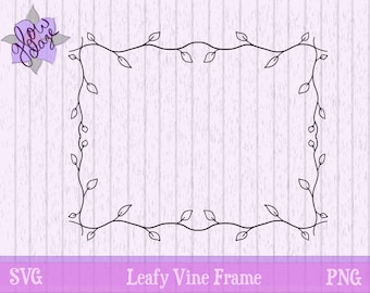 Leafy Vine Doodle Frame | SVG PNG | Printable Clip Art | Hand-Drawn Rectangle Border