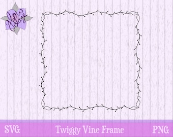 Twiggy Vine Doodle Frame | SVG PNG | Printable Clip Art | Hand-Drawn Square Border