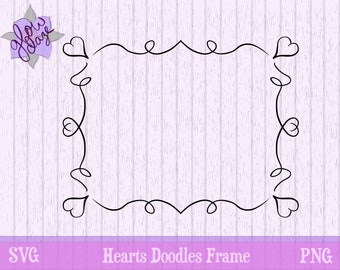 Hearts Doodles Frame | SVG PNG | Printable Clip Art | Hand-Drawn Rectangle Border