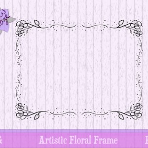 May include: A black and white artistic floral frame with a simple design. The frame is made up of small flowers and leaves with a dotted pattern.