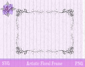 Artistic Floral Doodle Frame | SVG PNG | Printable Clip Art | Hand-Drawn Rectangle Border