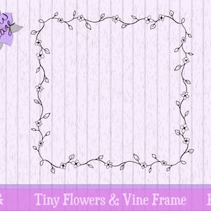 Tiny Flowers and Vine Doodle Frame | SVG PNG | Printable Clip Art | Hand-Drawn Square Border
