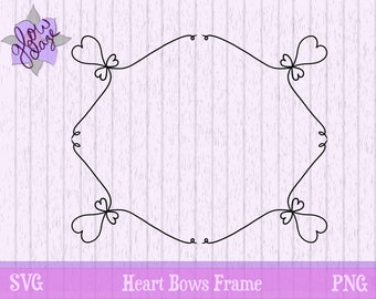 Heart Bows Doodle Frame | SVG PNG | Printable Clip Art | Hand-Drawn Rectangle Border