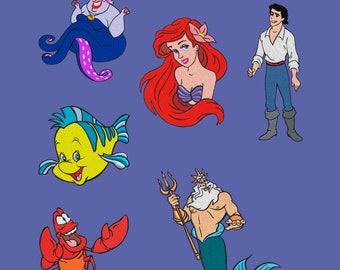 Embroidery design 6 SET Ariel mermaid 5x5 erik seb flounder fish