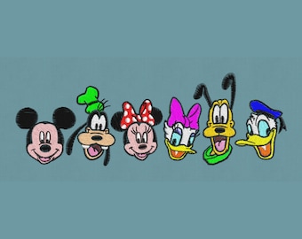 Embroidery design Mickey Minnie Mouse friends 5x7 6x10 hoop pes hus  jef