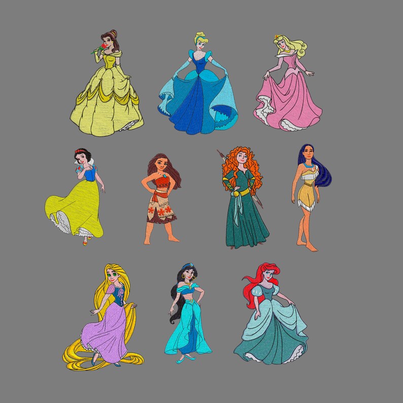 Embroidery design 10 set Disney princesses pes hus jef 4x4 Etsy