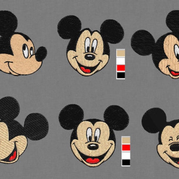 Borduurontwerp Mickey Mouse hoofd gezicht 6 set pes hus jef 2x2 3x3 5x5