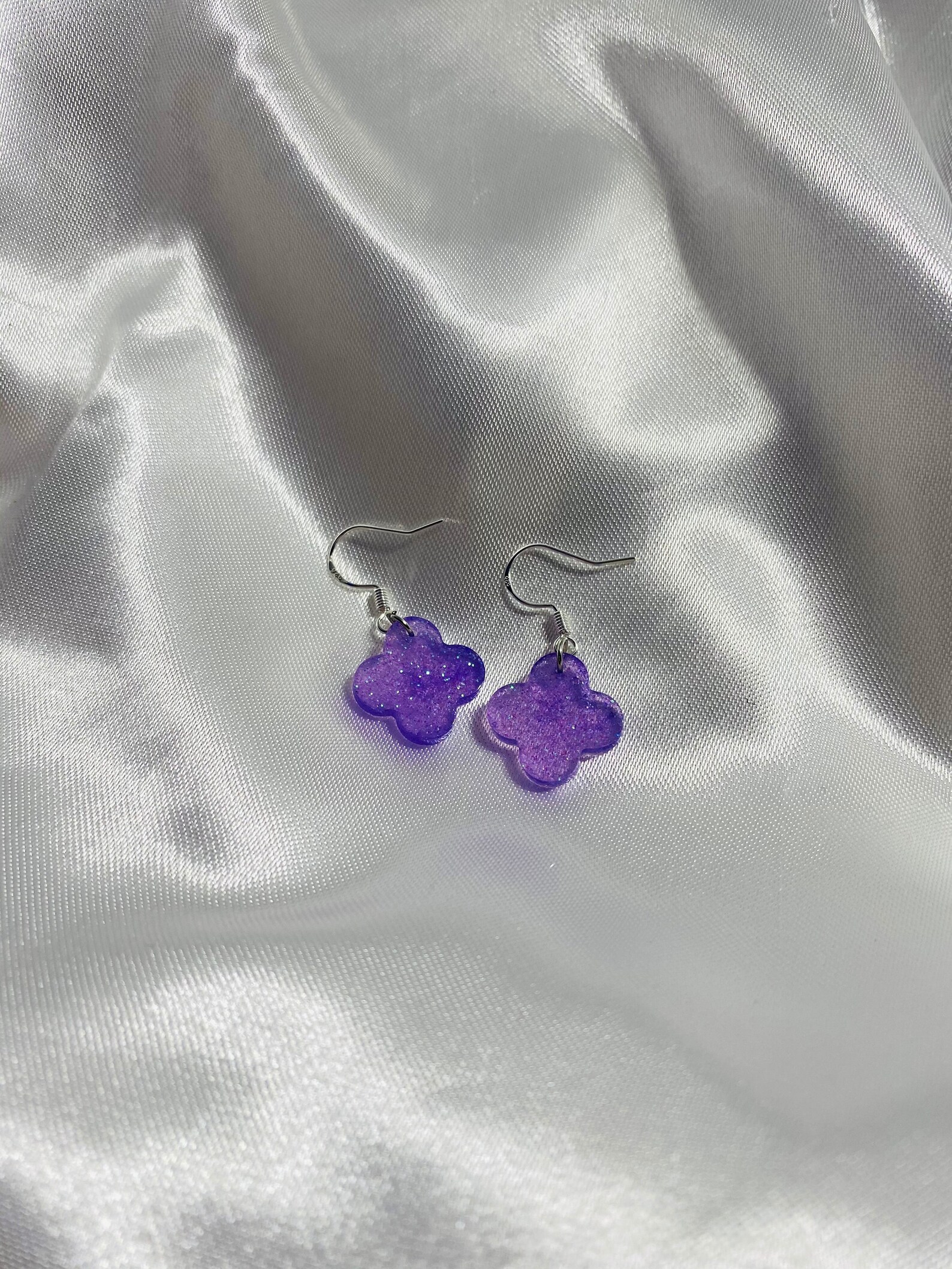 Spade shaped earring with purple color and silver hook Etsy