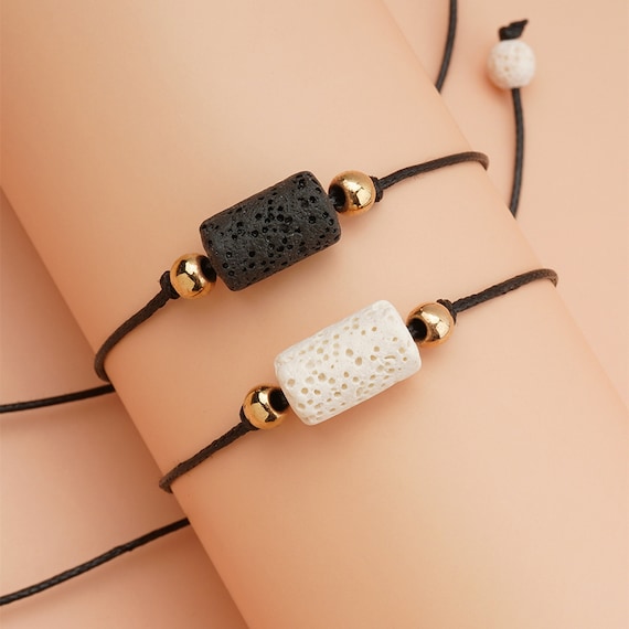 2pcs Pinky Promise Lava Stone Wish Bracelet adjustable Distance