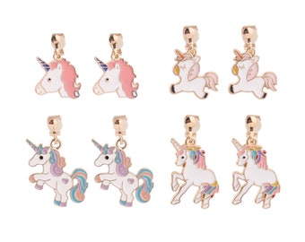 Original Handmade Little Girls Unicorn clip on earrings. Children's hypoallergenic Cuff Clip earrings.Animal Cartoon Ear Clip  for toddlers