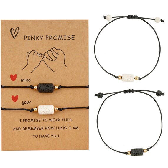 2pcs Pinky Promise Lava Stone Wish Bracelet adjustable Distance