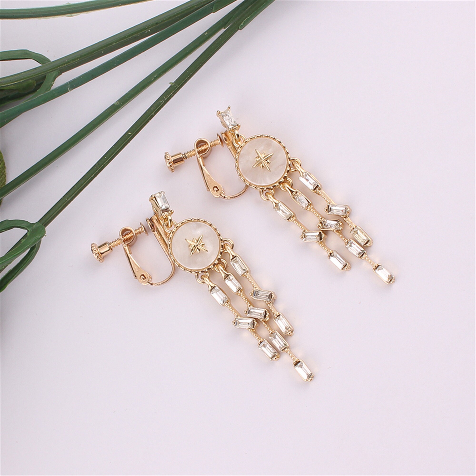 Original Design Clip on Earrings Korea Style Dangle Drop Etsy