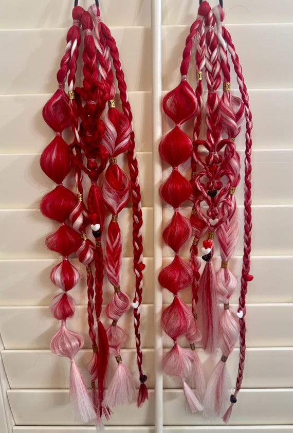 Red & White Rave Braids: Mini Bubble Braid Ponytail  display picture 3