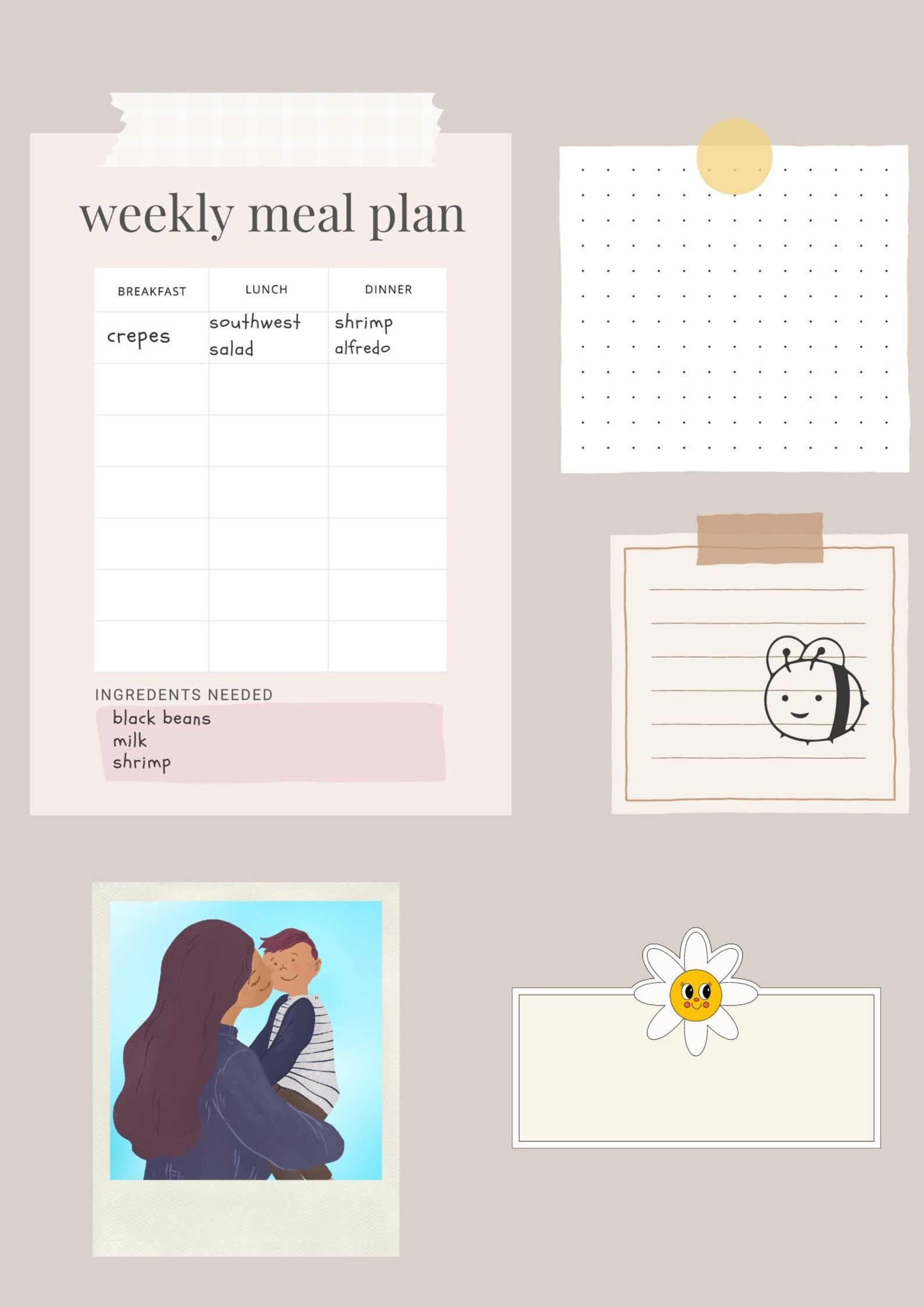 Simple Weekly Meal Plan Meal Prep Chart Printable Meal - Etsy