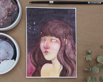 Twinkle | 5 x 7 matte art print | watercolor painting | portrait