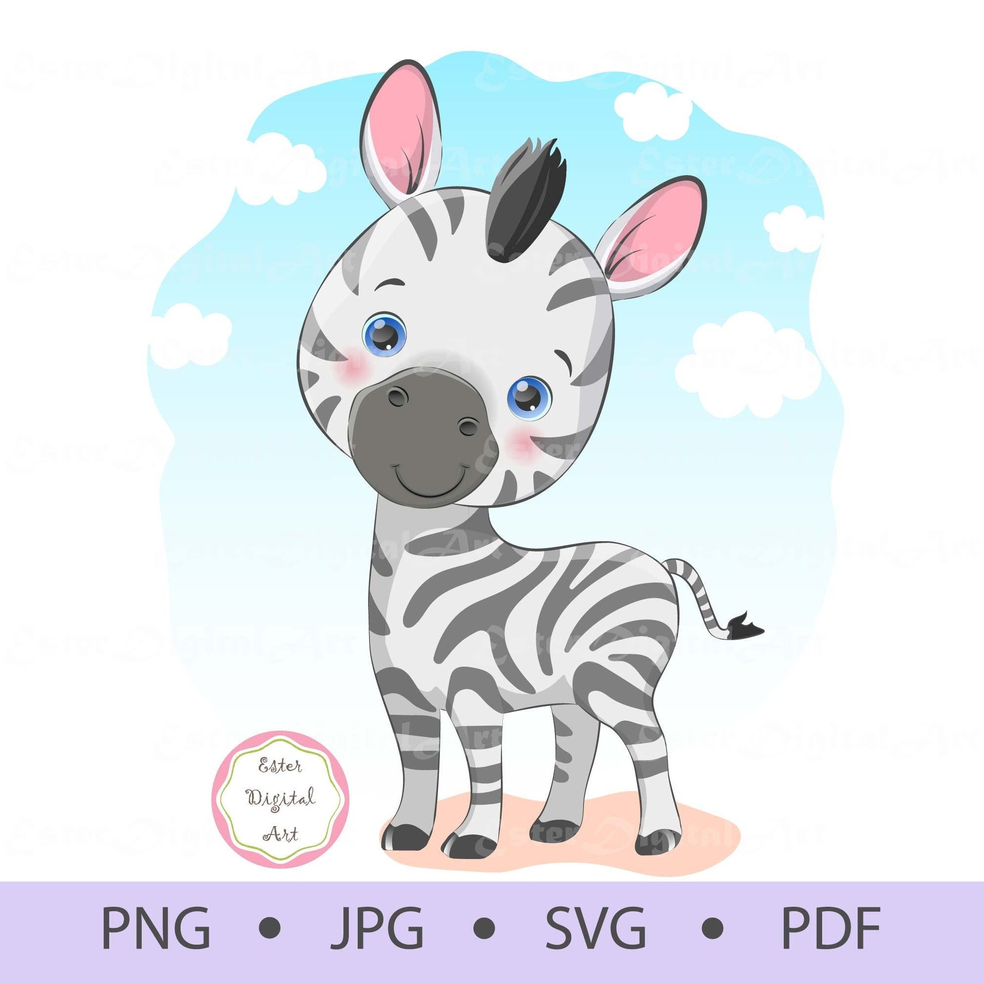 Cute Baby Zebra Svg Clip Art Baby Zebra Png Digital Clip Art Etsy | My