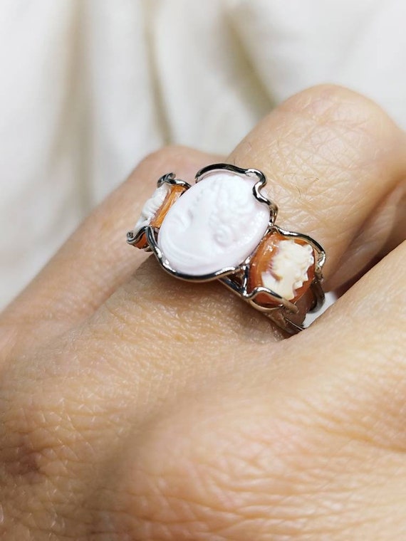 Vintage silver cameo ring Italian style Victorian… - image 1