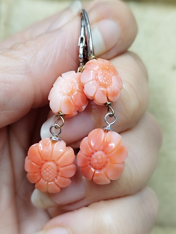 Corallo rosa fiori Orecchini pendenti corallo Gia… - image 2