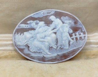 Cameo vintage suelto grabado a mano arte italiano escena bucólica mujeres en el césped Cameo artístico pieza coleccionable única firmada boho chic