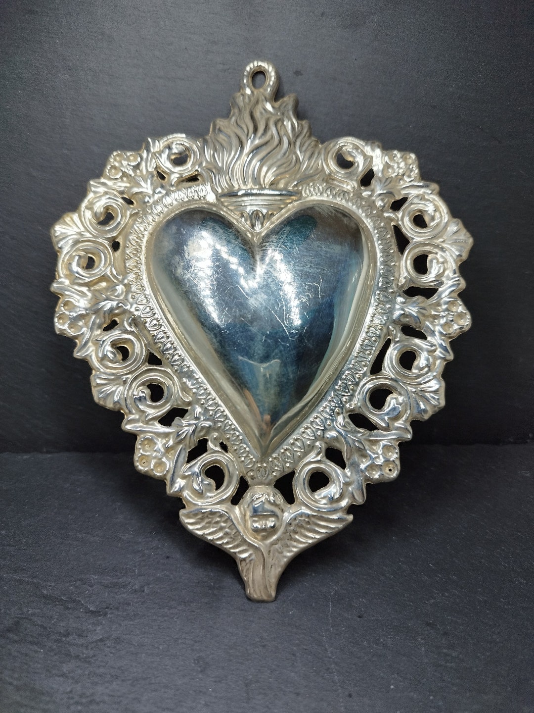 Sacred Heart Ex Voto Angel Grace Received Silver Italy Religious