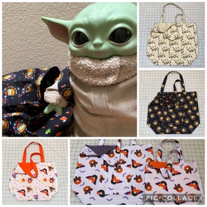 Trick-or-Treat Tote Bag made with Disney Halloween Fabric | Foldable, Reusable, Cloth | Adult/Teen, Child, Toddler Sizes