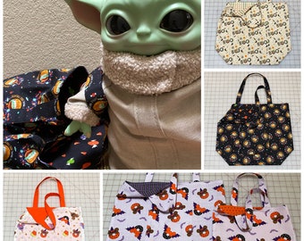 Trick-or-Treat Tote Bag made with Disney Halloween Fabric | Foldable, Reusable, Cloth | Adult/Teen, Child, Toddler Sizes