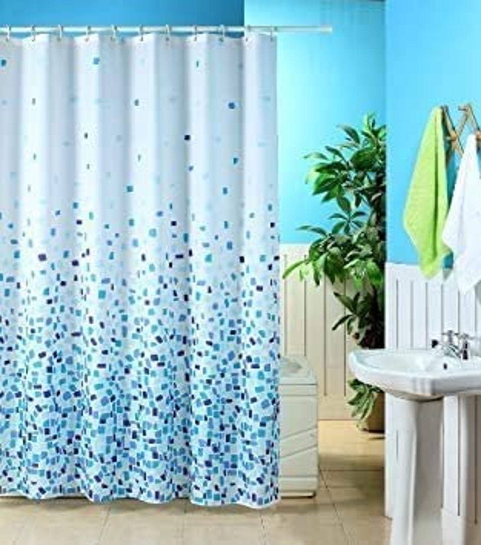 Blue Mosaic Shower Curtain Waterproof Mould Proof Resistant Etsy
