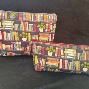 Book / bookshelf design padded makeup bag / large pencil case  / zip pouch