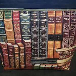 Book / library design padded makeup bag / large pencil case  / zip pouch
