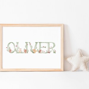 Printable Custom Name Print, Forest Animals Baby Boy Gift, Personalized Nursery Wall Art Decor, New Baby Christening Gift, Digital Download