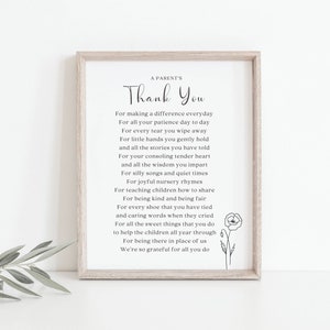 A Parents Thank You Poem Printable, Teacher Thank You Gift, Early Childhood Educator Appreciation End of Year Gift, Digital Download